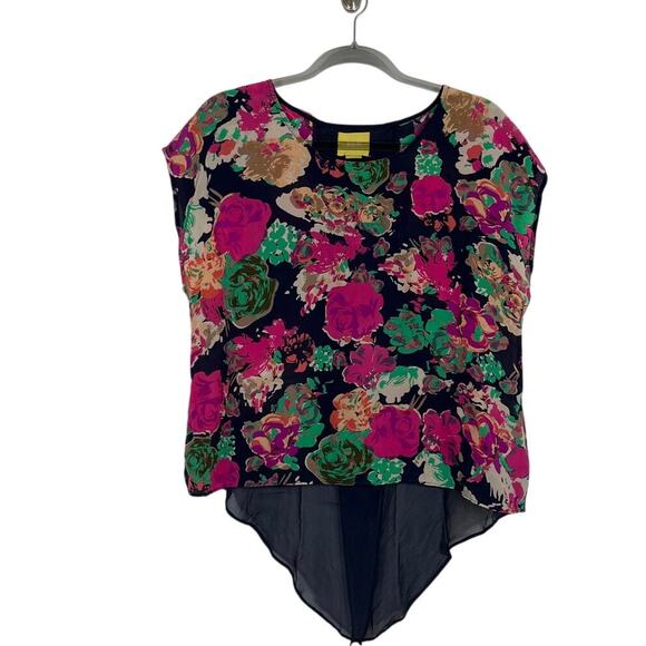 Anthropologie Maeve Silk Floral Multicolor Short Sleeve Blouse Size 6 Boho Work - Picture 1 of 6